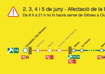 La T4 no presta servicio entre Glòries y Ciutadella por poda de arboles